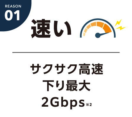 速い サクサク高速、下り最大、2Gbps